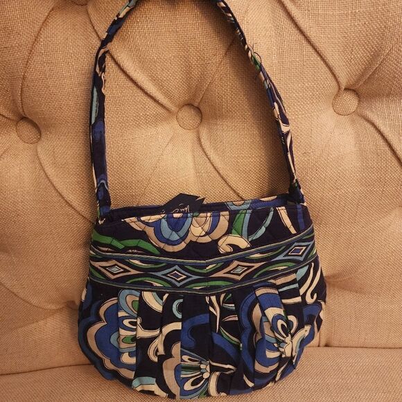 Vera Bradley Blue Green Floral Handbag and Matching Zippy Pouch Wallet Wristlet - Picture 1 of 4